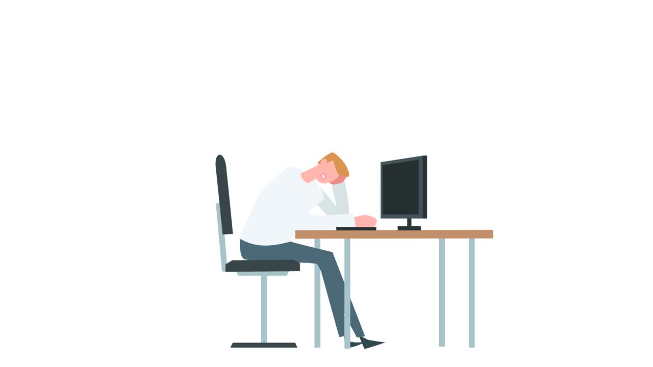 Illustration of a person sitting with correct posture at a desk with floating information cards